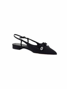 Pointed Slingback Flat with Crystal Accent - Black